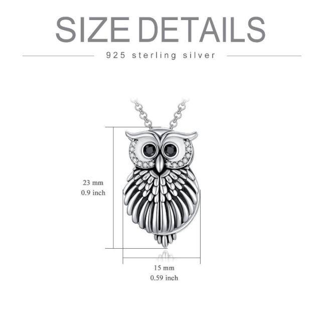 Sterling Silver Circular Shaped Cubic Zirconia Owl Personalized Photo Locket Necklace with Engraved Word-5