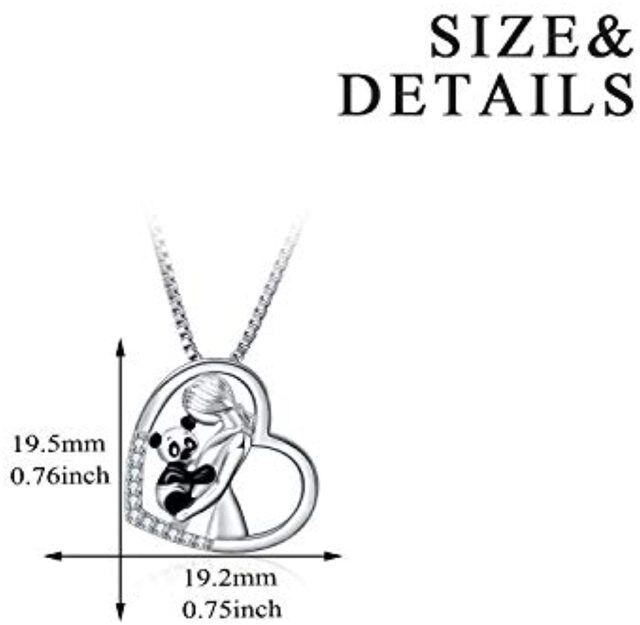 Sterling Silver Circular Shaped Cubic Zirconia Panda & Heart Pendant Necklace-4