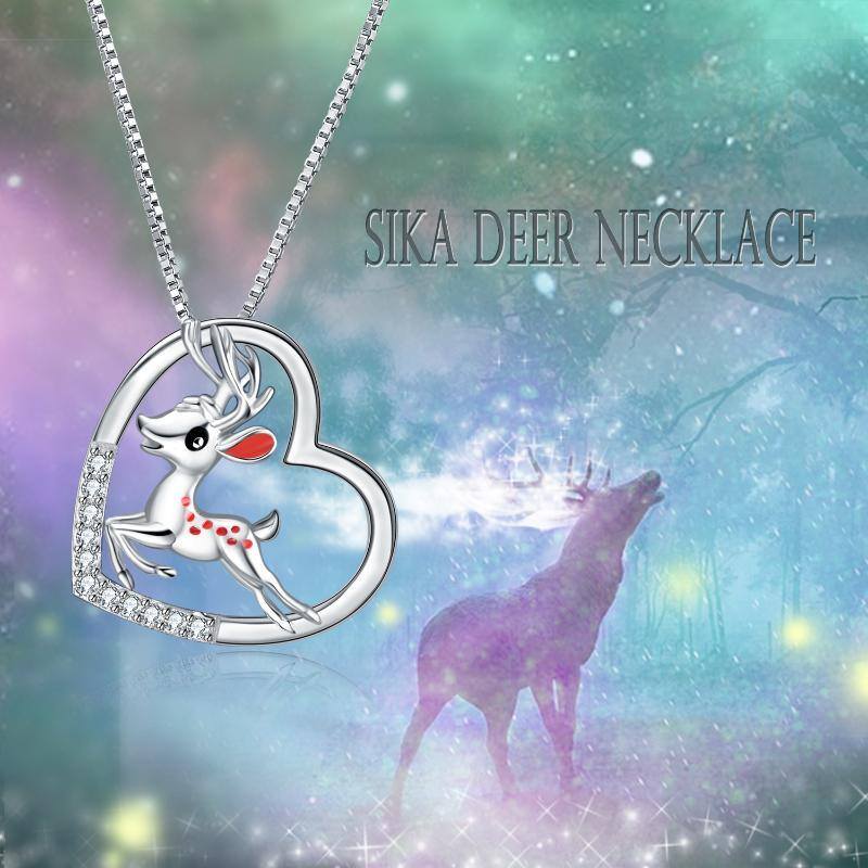 Sterling Silver Circular Shaped Cubic Zirconia Elk Pendant Necklace-6