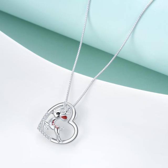 Sterling Silver Circular Shaped Cubic Zirconia Elk Pendant Necklace-3