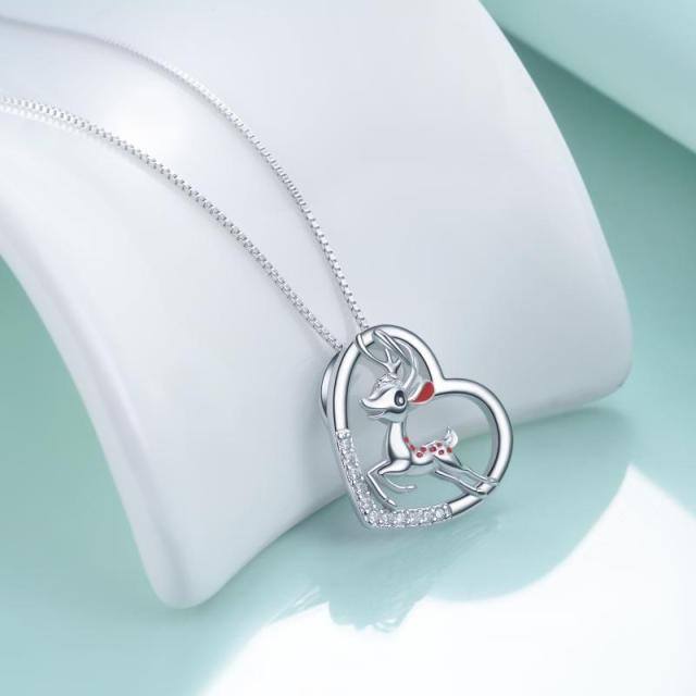 Sterling Silver Circular Shaped Cubic Zirconia Elk Pendant Necklace-2