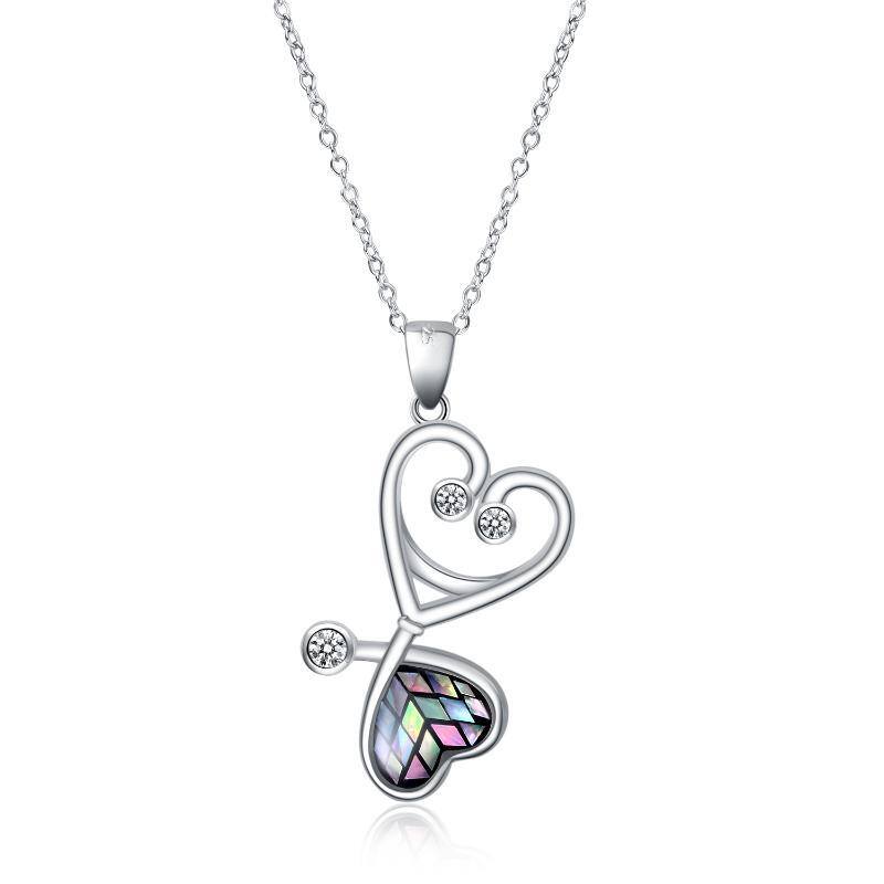 Sterling Silver Opal Stethoscope Pendant Necklace-1
