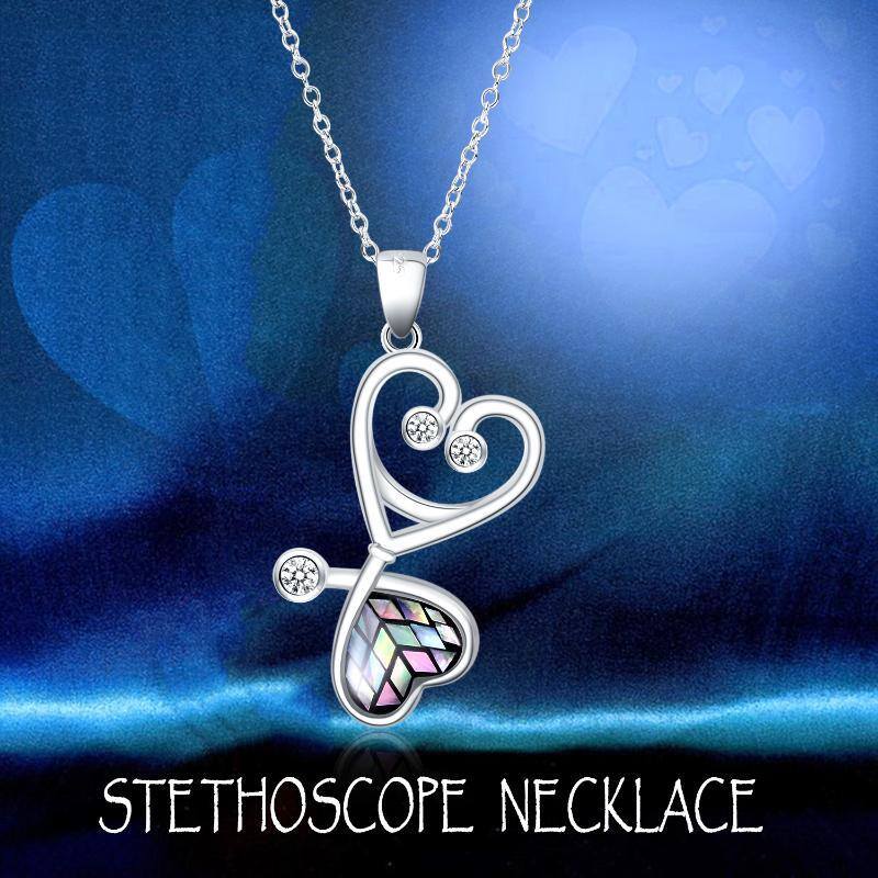 Sterling Silver Opal Stethoscope Pendant Necklace-6