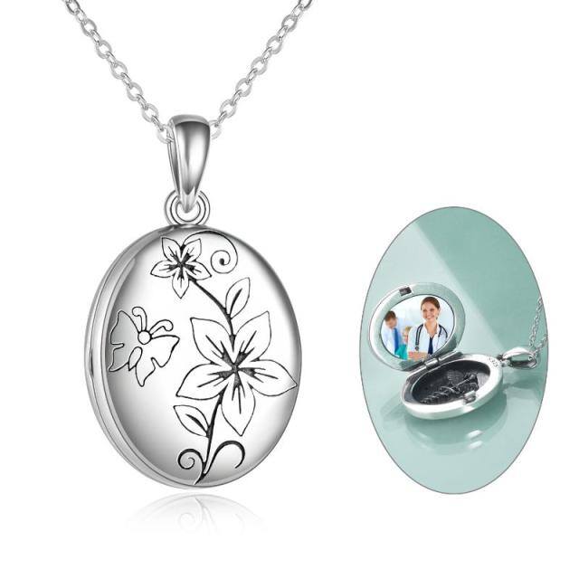 Colar com medalhão com foto personalizada em flor de pêssego em prata esterlina-0