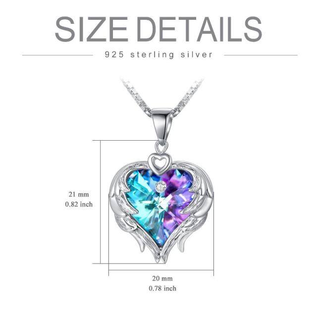 Sterling Silver Heart Angel Wing & Heart Crystal Pendant Necklace-3