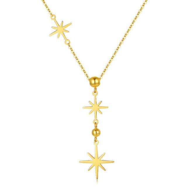 Colar em Y não ajustável com estrela em ouro de 14K-0