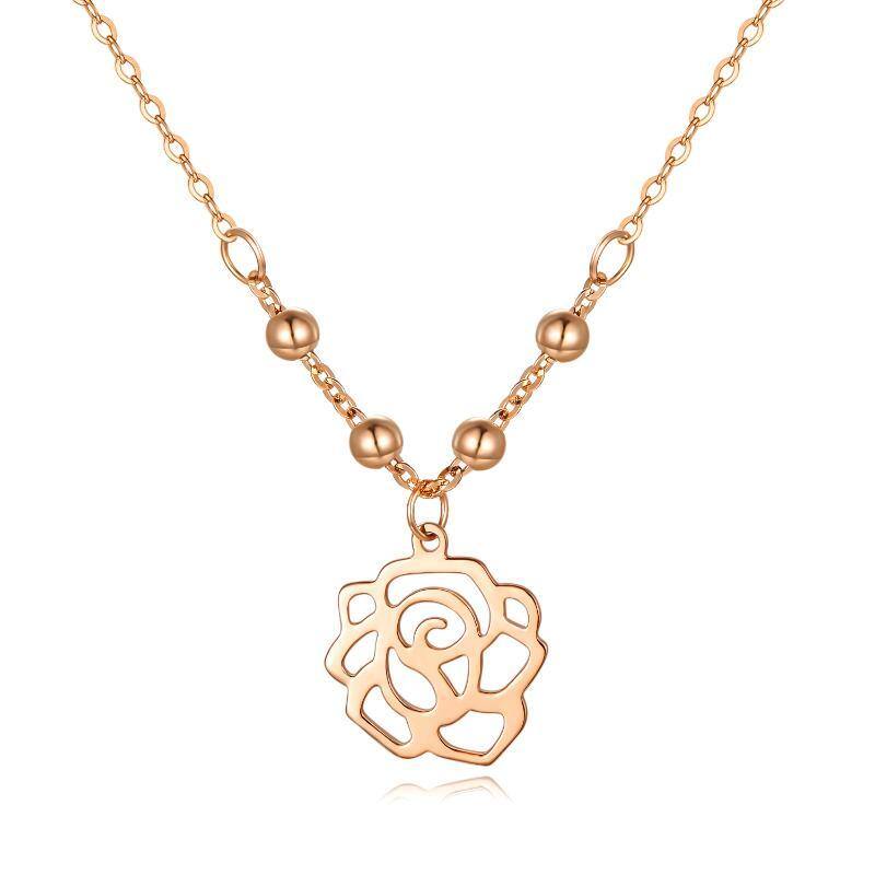 18K Rose Gold Rose Pendant Necklace-1