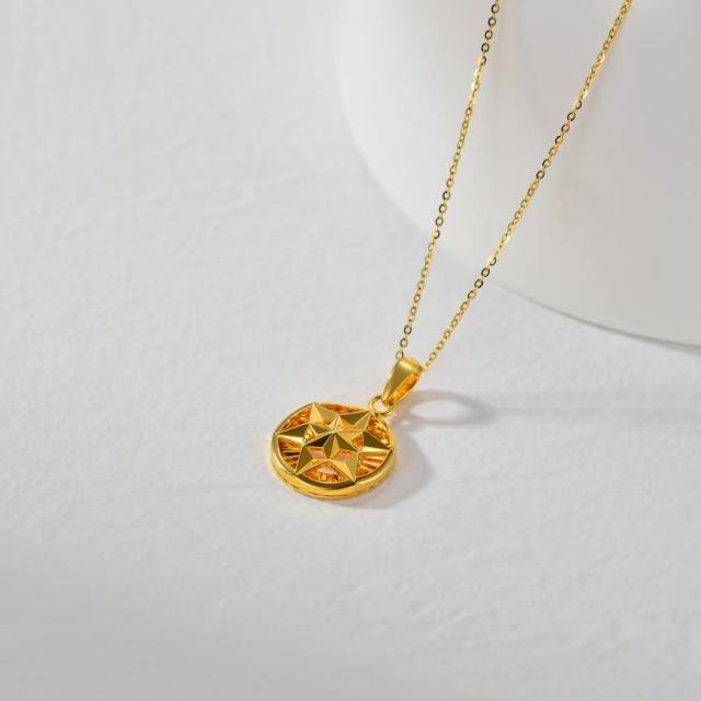 18K Gold Star Coin Pendant Necklace-4