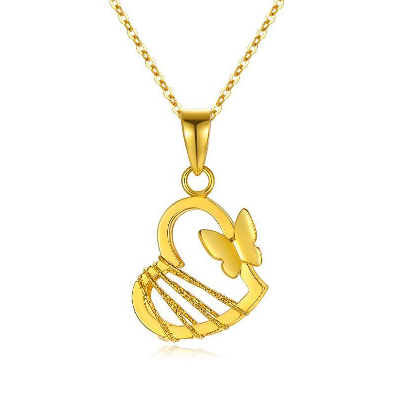 18K Gold Butterfly & Heart Pendant Necklace-1