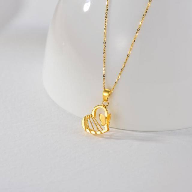 18K Gold Butterfly & Heart Pendant Necklace-3