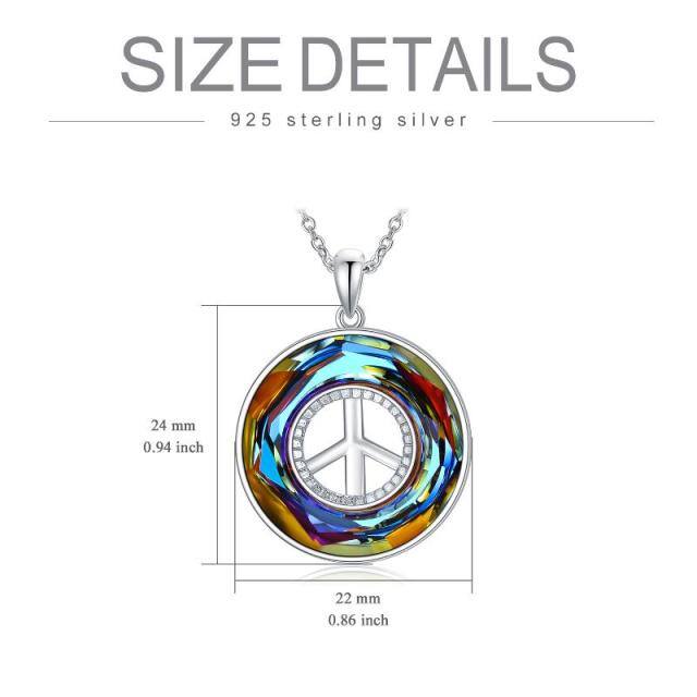 Sterling Silver Circular Shaped Peace Symbol Crystal Pendant Necklace-4