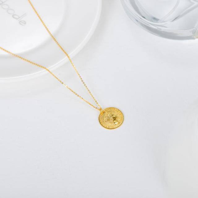Colar de moeda medalhão texturizado em ouro amarelo 18k para mulheres, joias, presentes para ela-4