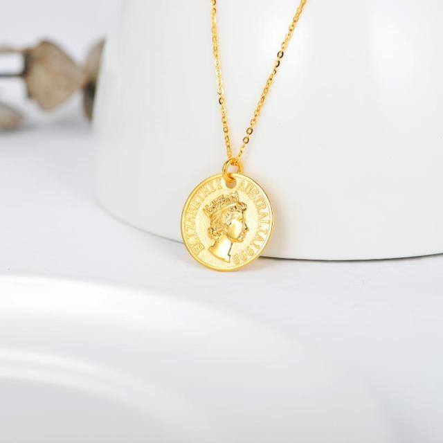 Colar de moeda medalhão texturizado em ouro amarelo 18k para mulheres, joias, presentes para ela-3