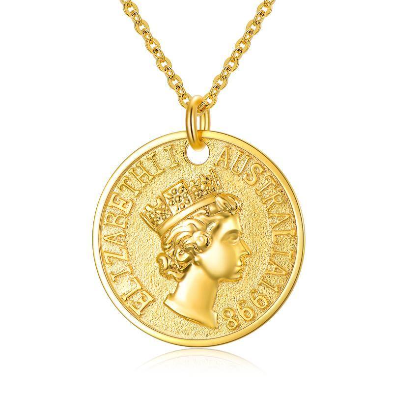 Collier avec pendentif en or 18K en forme de pièce de monnaie ronde/sphérique-1