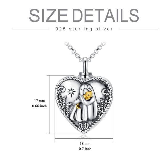Sterling Silver Two-tone Circular Shaped Crystal Cat & Heart Urn Necklace for Ashes with Engraved Word-5