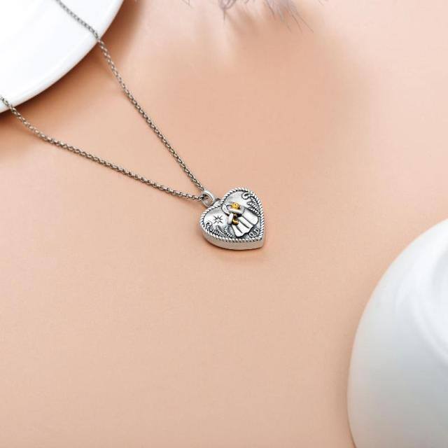 Sterling Silver Two-tone Circular Shaped Crystal Cat & Heart Urn Necklace for Ashes with Engraved Word-3