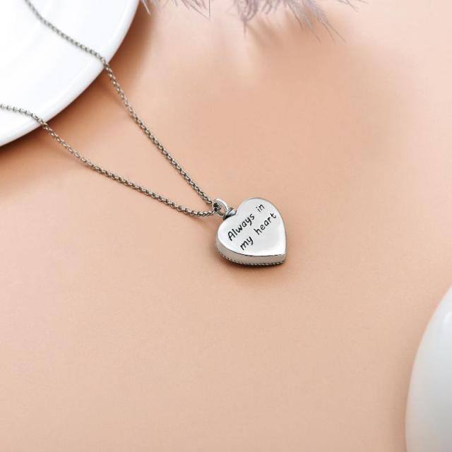 Sterling Silver Two-tone Circular Shaped Crystal Cat & Heart Urn Necklace for Ashes with Engraved Word-4