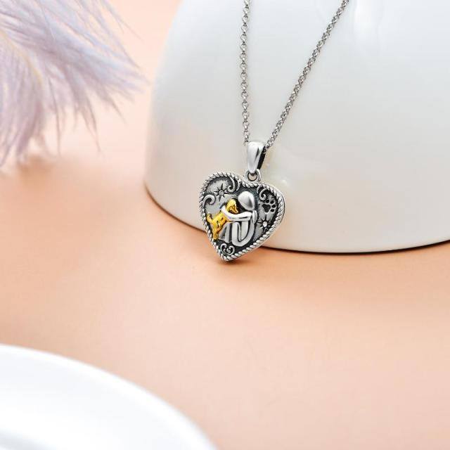 Sterling Silver Round Cubic Zirconia Dog & Heart Personalized Photo Locket Necklace with Engraved Word-1