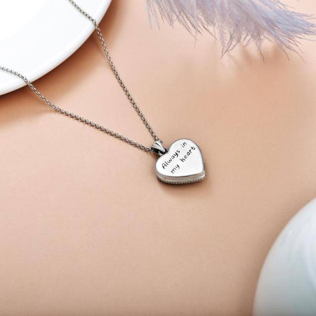 Sterling Silver Round Cubic Zirconia Dog & Heart Personalized Photo Locket Necklace with Engraved Word-4