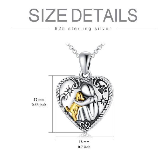 Sterling Silver Round Cubic Zirconia Dog & Heart Personalized Photo Locket Necklace with Engraved Word-5