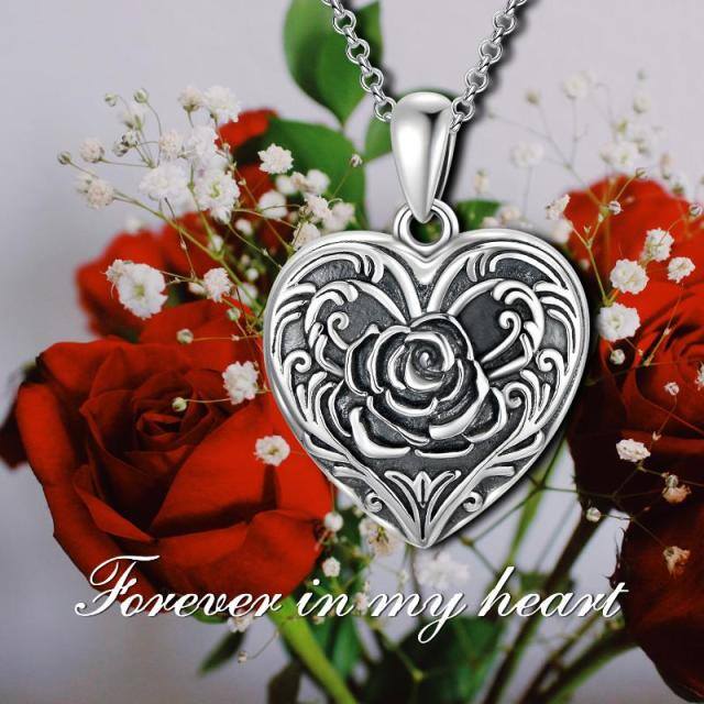 Colgante de plata de ley con corazón y rosa Grabado personalizado y collar relicario con foto-6