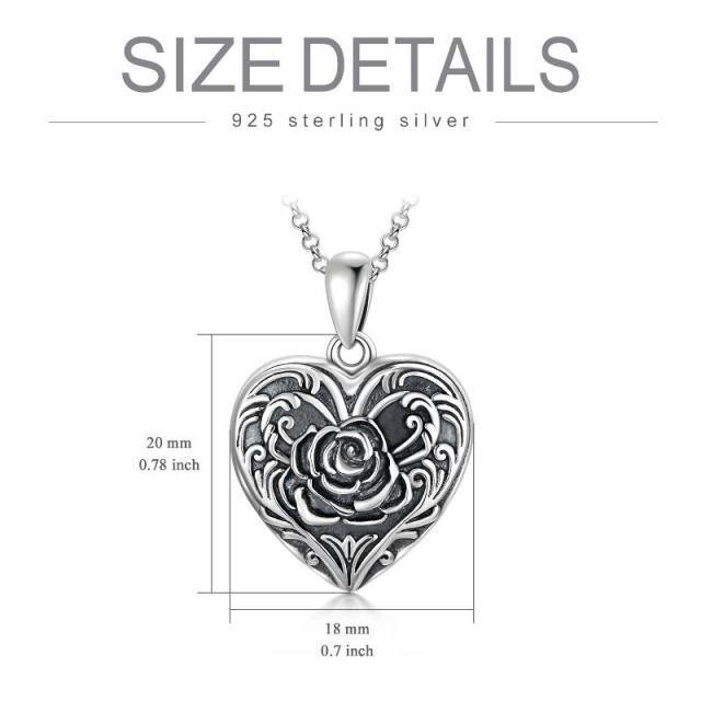 Pingente de prata esterlina com coração e rosa Gravação personalizada e colar com medalhão de fotos-7