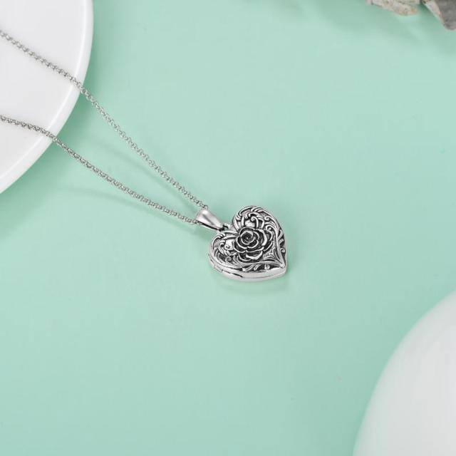 Colgante de plata de ley con corazón y rosa Grabado personalizado y collar relicario con foto-4