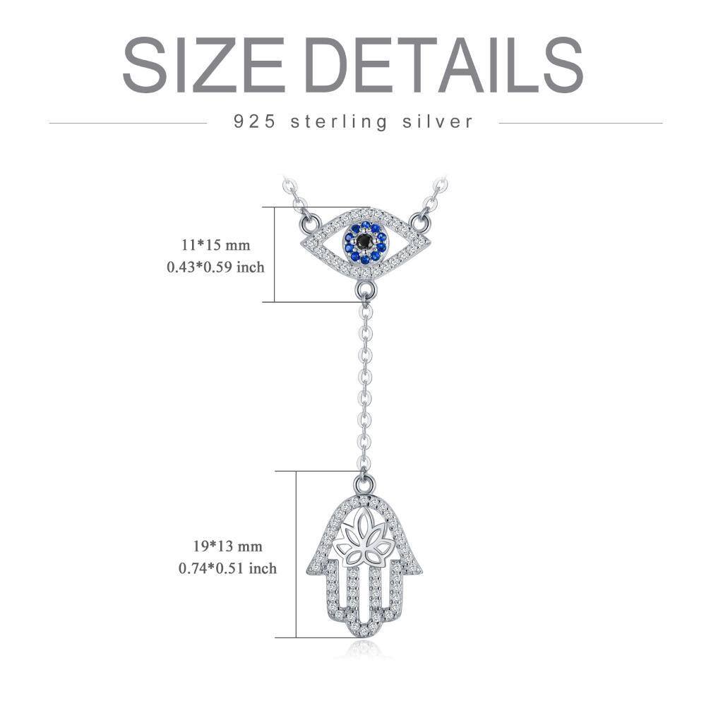 Sterling Silver Round Cubic Zirconia Evil Eye & Hamsa Hand Non-adjustable Y-Necklace-6