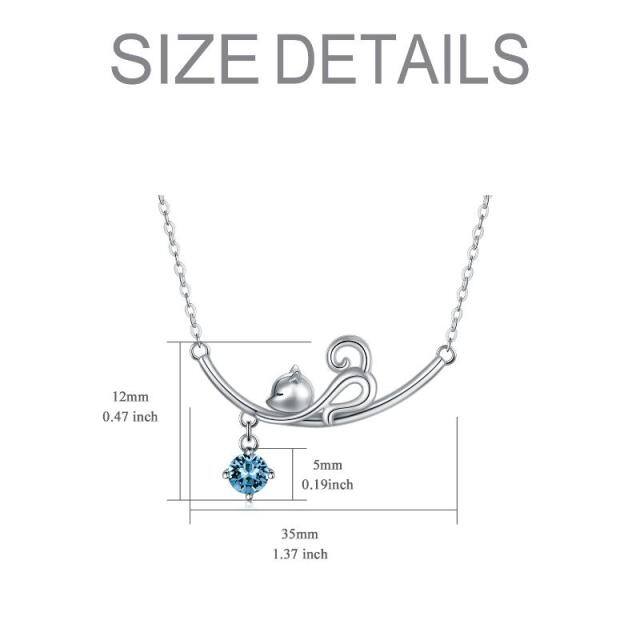 Sterling Silver Circular Shaped Crystal Cat & Heart Pendant Necklace-5