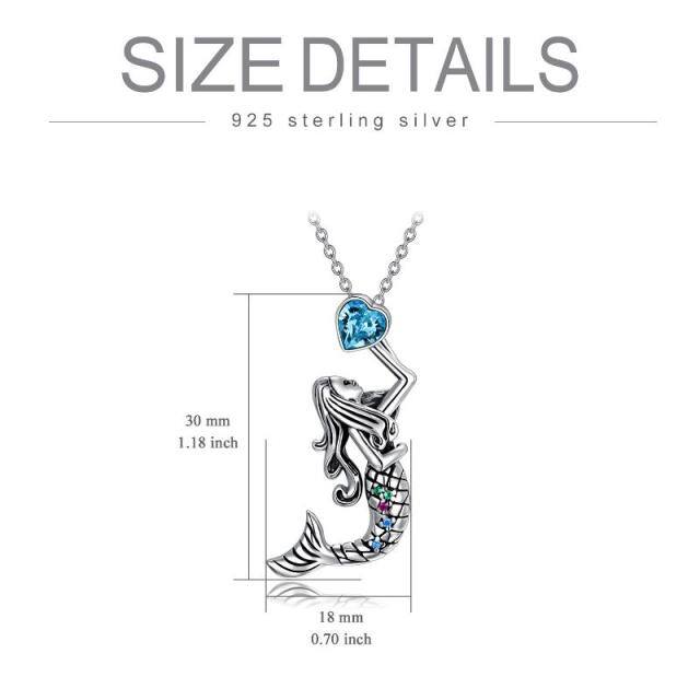 Sterling Silver Heart Shaped Crystal Mermaid Pendant Necklace-4
