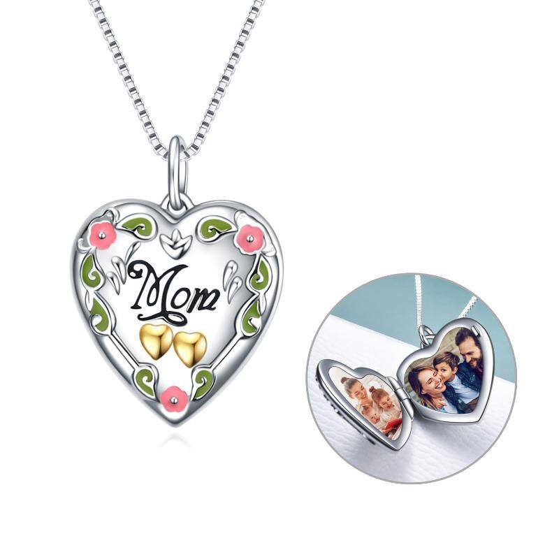 Sterling Silver Two-tone Personalized Photo & Mother Personalized Photo Locket Necklace-1