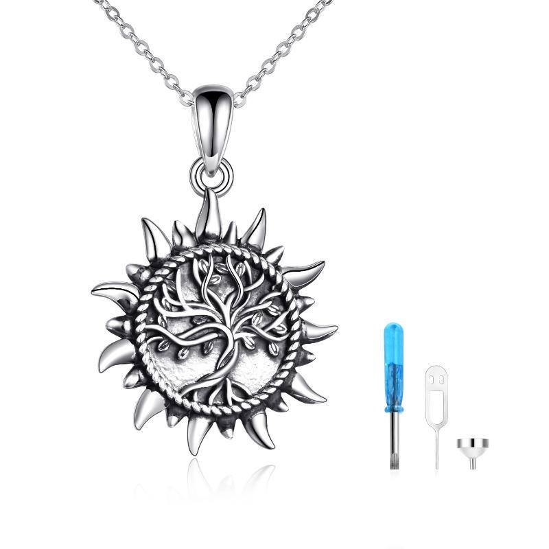 Collier en argent sterling pour cendres, arbre de vie et soleil-1