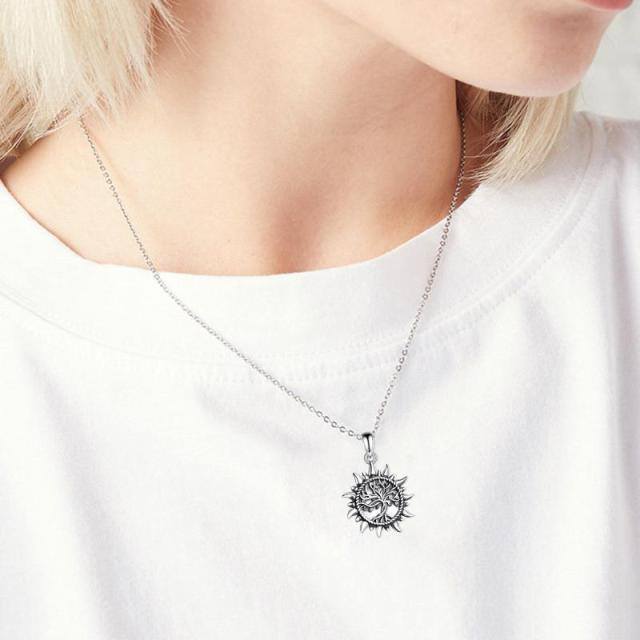 Collier en argent sterling pour cendres, arbre de vie et soleil-1