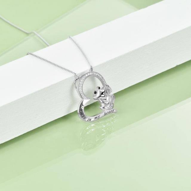 Sterling Silver Cubic Zirconia Frog & Heart Pendant Necklace with Engraved Word-2