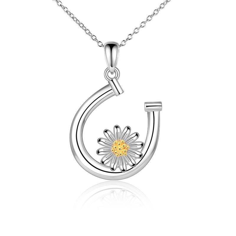 Colar de suporte de anel de flores de dois tons de prata esterlina para mulheres-16