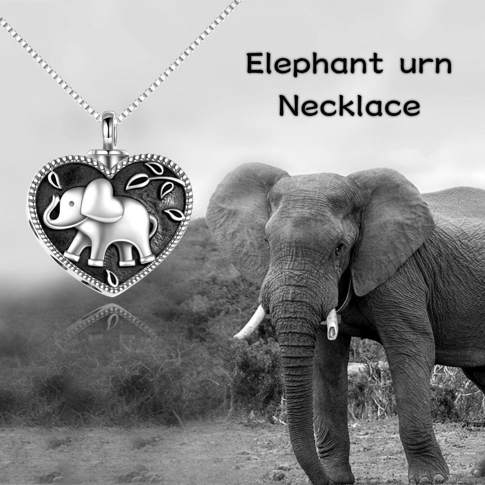 Sterling Silver Two-tone Elephant & Heart Urn Necklace for Ashes-6