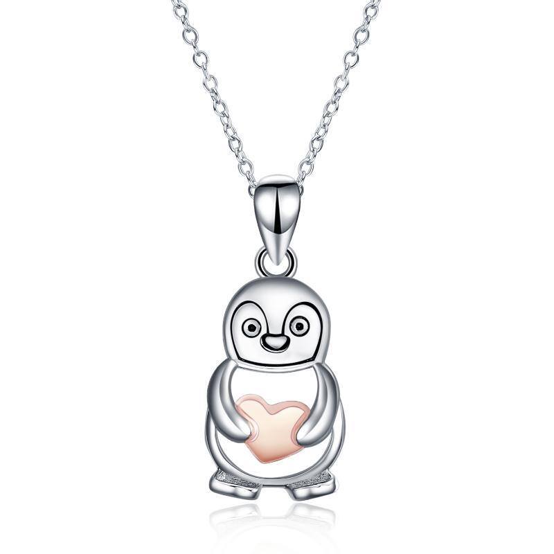 Sterling Silver Two-tone Penguin Pendant Necklace-1