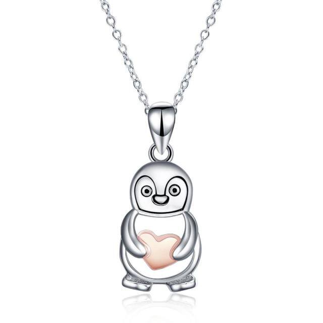 Sterling Silver Two-tone Penguin Pendant Necklace-0