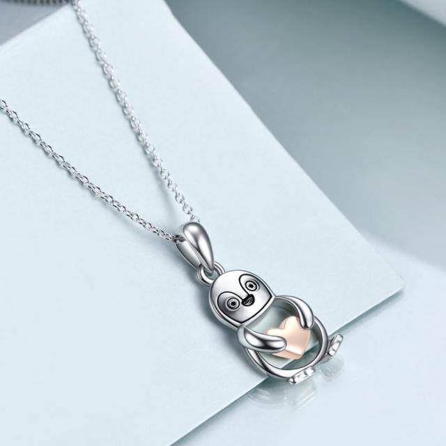 Sterling Silver Two-tone Penguin Pendant Necklace-3