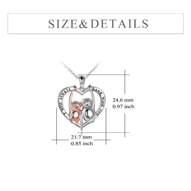 Sterling Silver Two-tone Sloth & Heart Pendant Necklace with Engraved Word-4