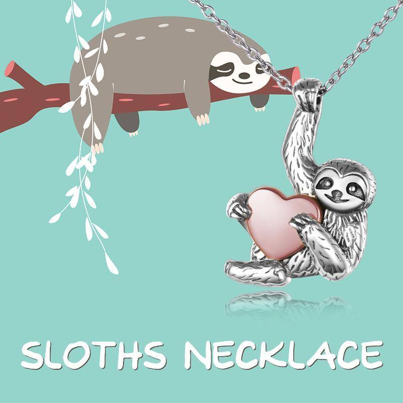 Sterling Silver Two-tone Sloth & Heart Urn Necklace for Ashes-6