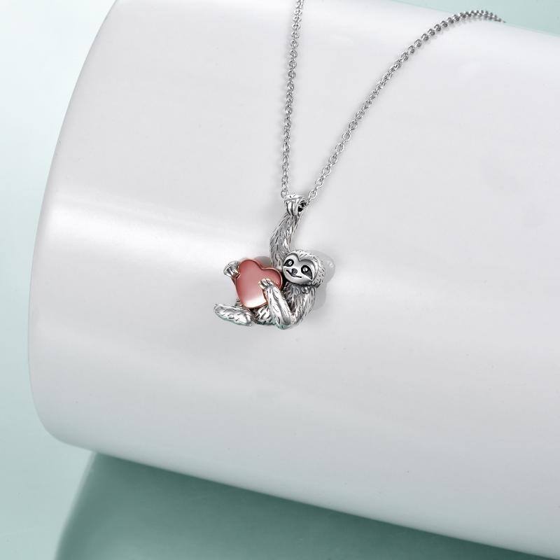 Sterling Silver Two-tone Sloth & Heart Urn Necklace for Ashes-2