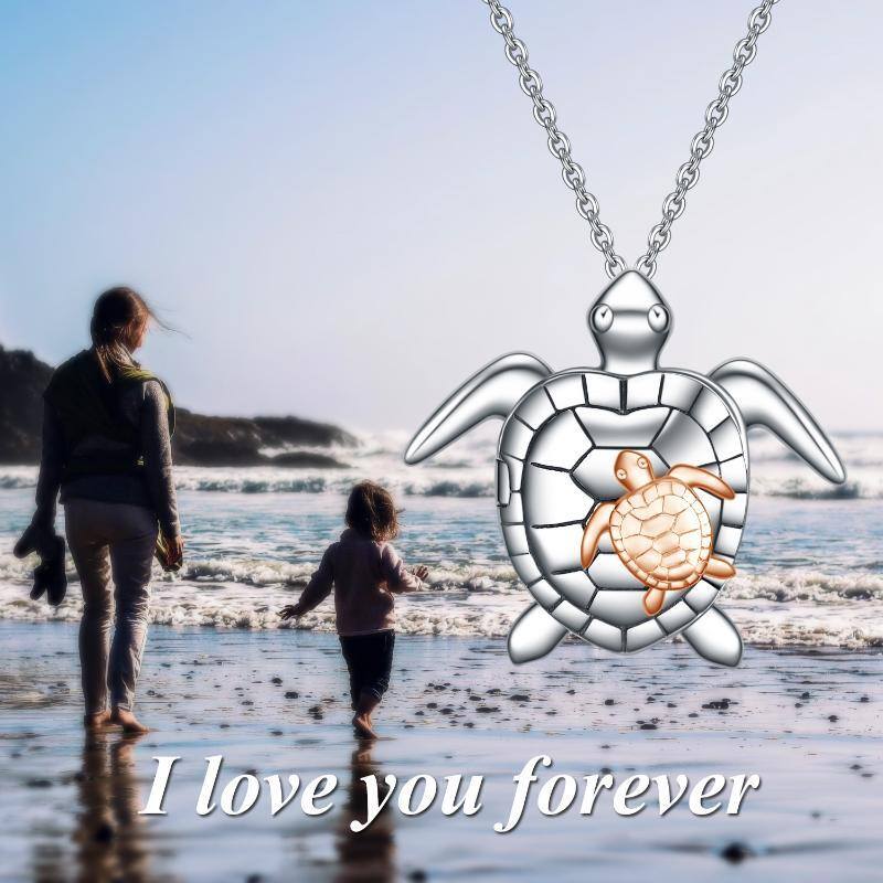 Sterling Silver Two-tone Sea Turtle Personalized Photo Locket Necklace-6