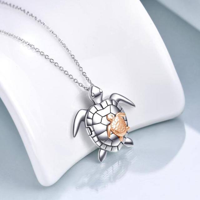 Sterling Silver Two-tone Sea Turtle Personalized Photo Locket Necklace-2