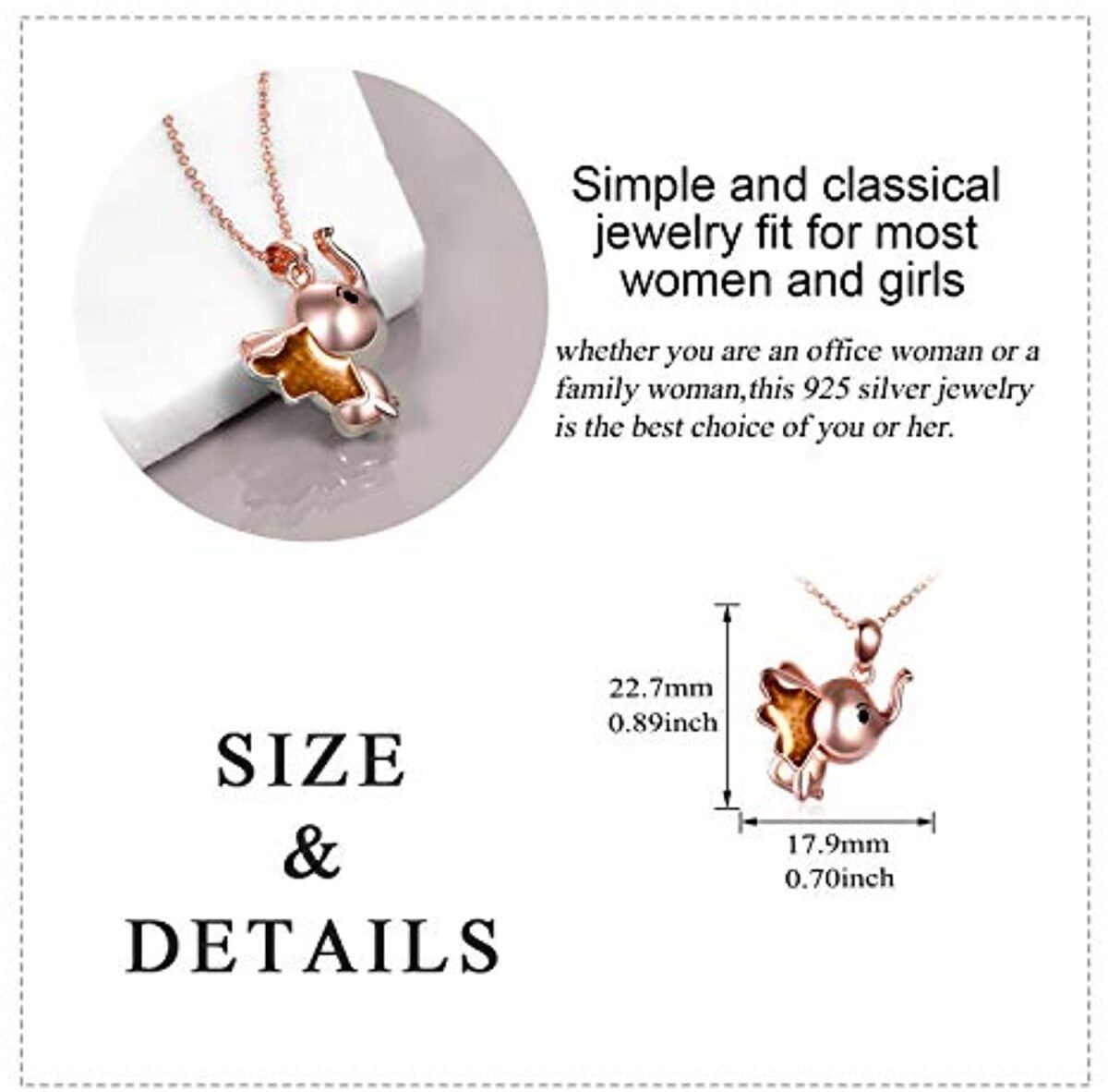 Sterling Silver with Rose Gold Plated Elephant Pendant Necklace-6