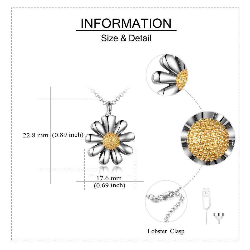 Sterling Silber zweifarbig Daisy Urn Halskette für Asche mit Rolo Kette-6