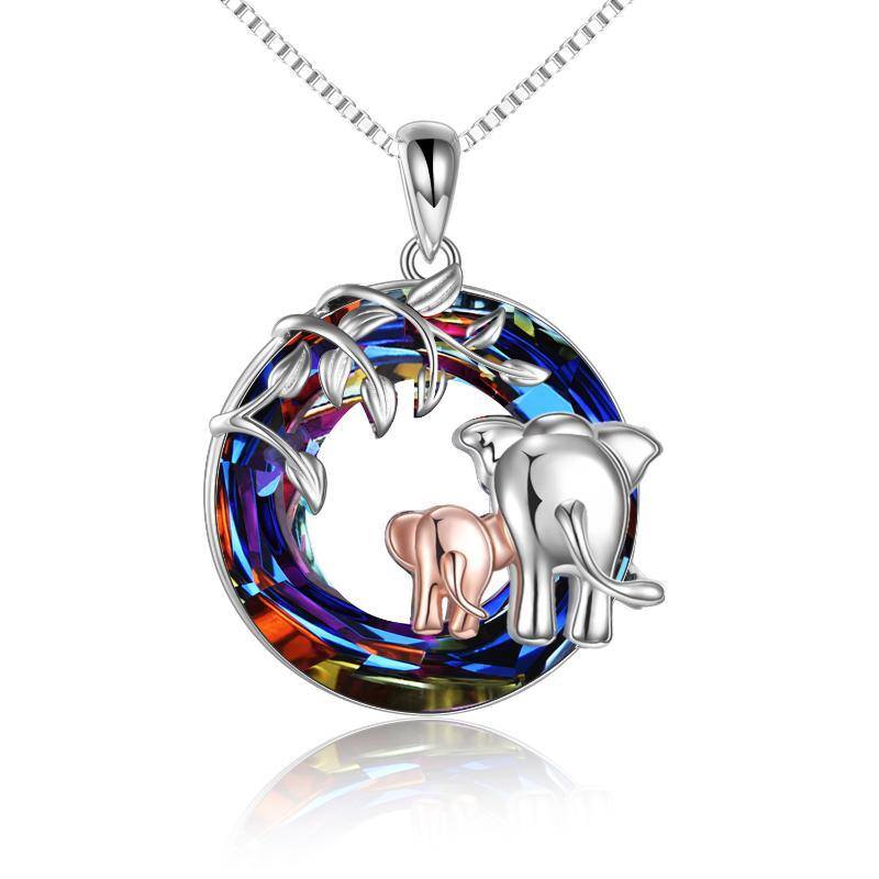 Sterling Silver Two-tone Elephant Crystal Pendant Necklace-1