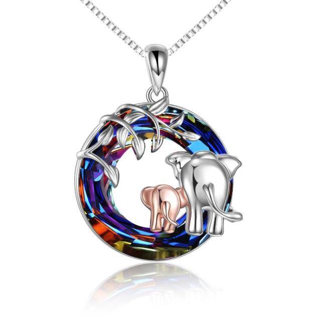Sterling Silver Two-tone Elephant Crystal Pendant Necklace-0