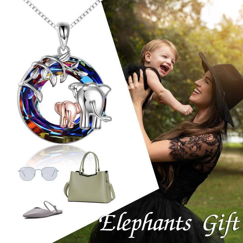 Sterling Silver Two-tone Elephant Crystal Pendant Necklace-5
