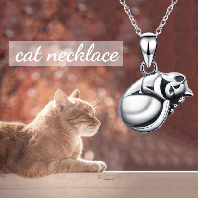 Sterling Silver Sleeping Cat Urn Necklace for Ashes-2